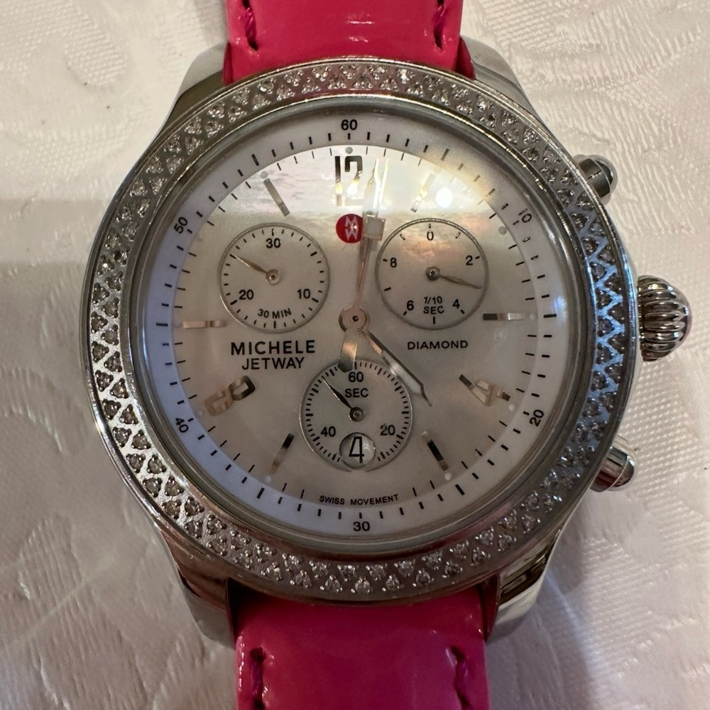 Michele Jetway Diamond Stainless Watch with Black Crocodile Strap - Picture 5 of 9
